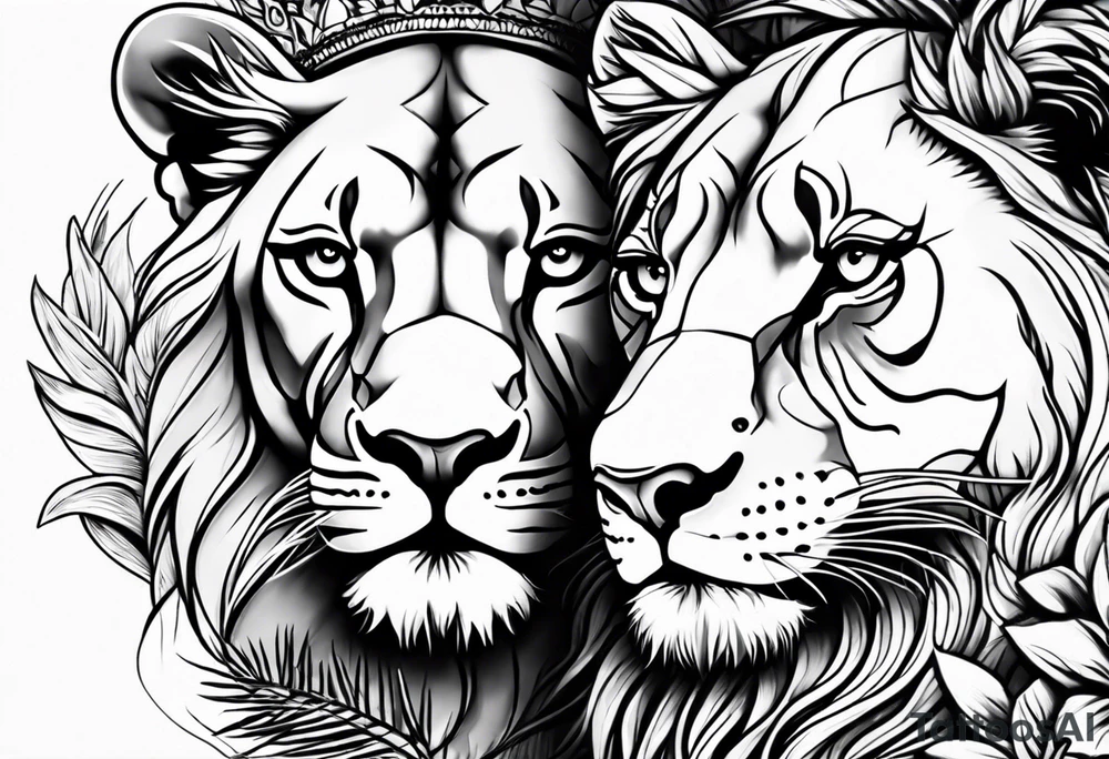 lioness and cub sun palm tree tattoo idea
