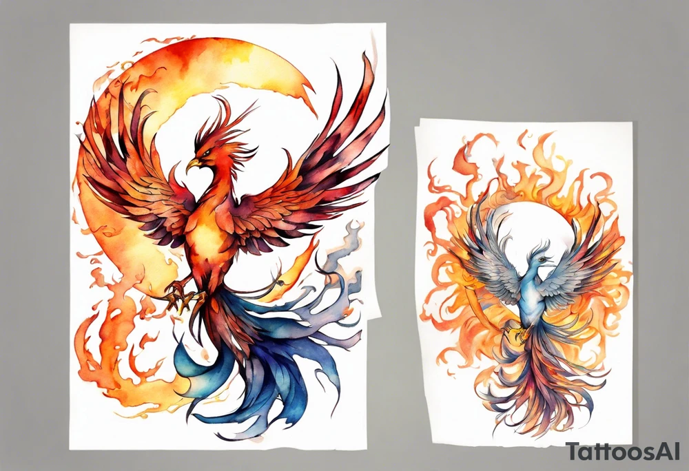 a phoenix in front of the sun tattoo idea