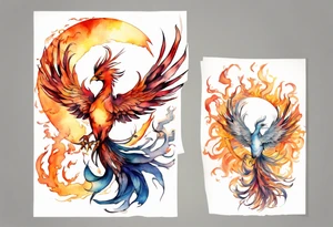 a phoenix in front of the sun tattoo idea
