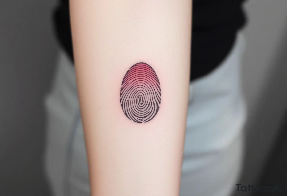 A fingerprint transitioning from deep crimson to soft blush pink, creating an ombré effect, tattoo idea