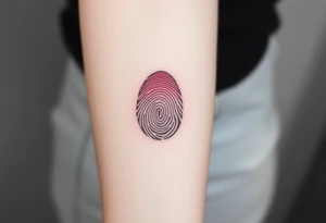 A fingerprint transitioning from deep crimson to soft blush pink, creating an ombré effect, tattoo idea
