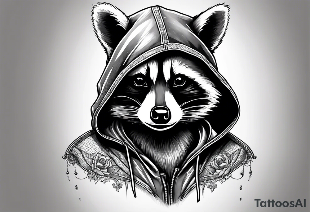 raccoon wearing a Superman hoodie tattoo idea