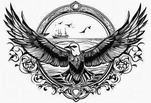 A tattoo with the letters “Lev livet mens du kan” with a small angel and the sea with sea gulls tattoo idea