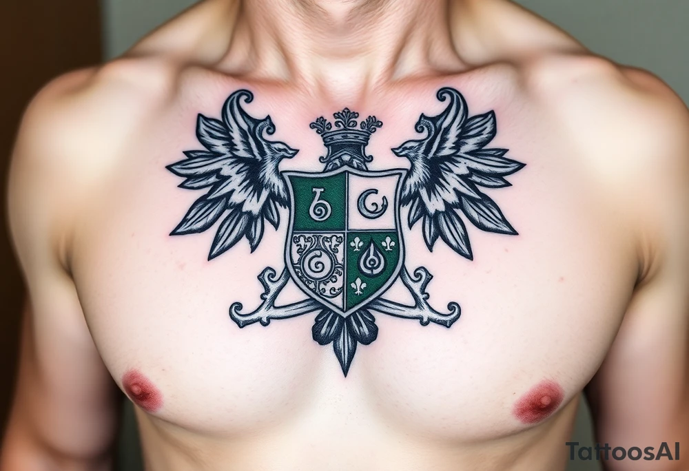 Powerful Irish family crest for Smith. Full chest tattoo tattoo idea