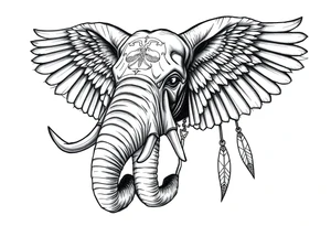 A horned African elephant with ears that resemble the wings of a falcon and covered in Egyptian symbolism tattoo idea