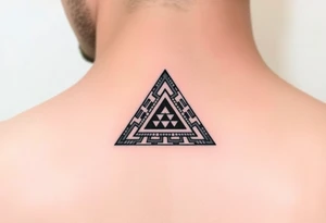 aztec triangle with intricate pattern, composed of interlocking blocks. only a triangle shape tattoo idea