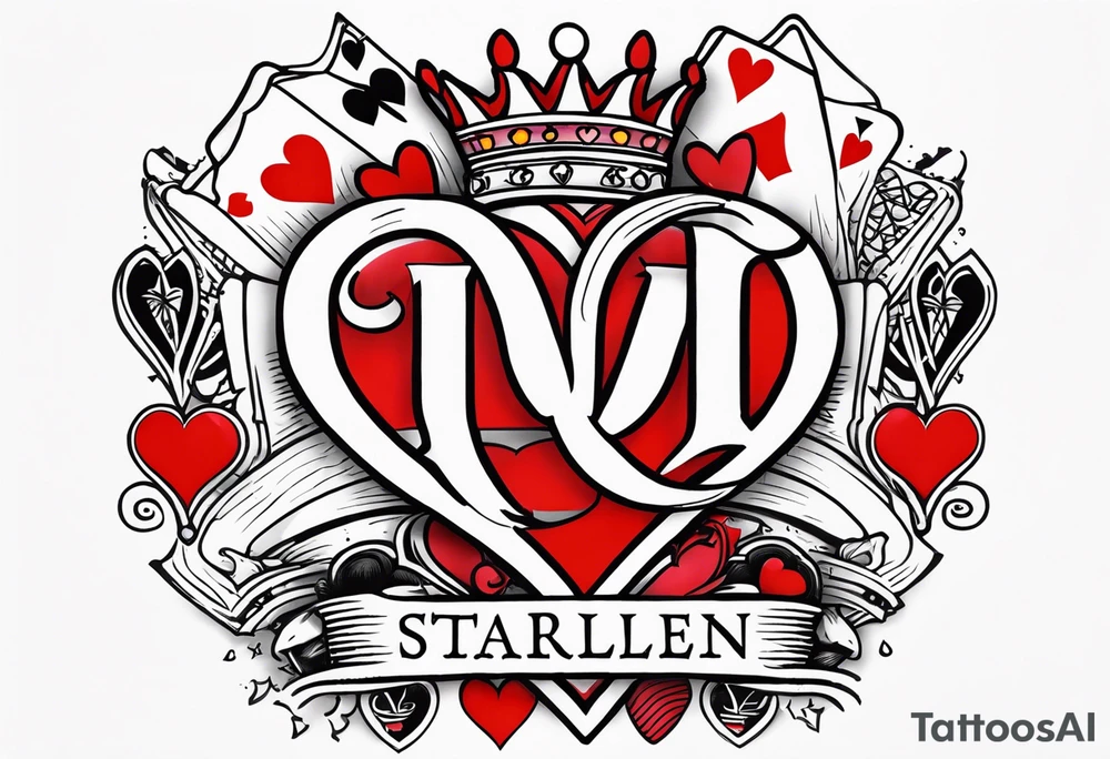 queen of hearts card  -on forearm - with text saying "queen starleen" tattoo idea