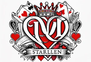 queen of hearts card  -on forearm - with text saying "queen starleen" tattoo idea