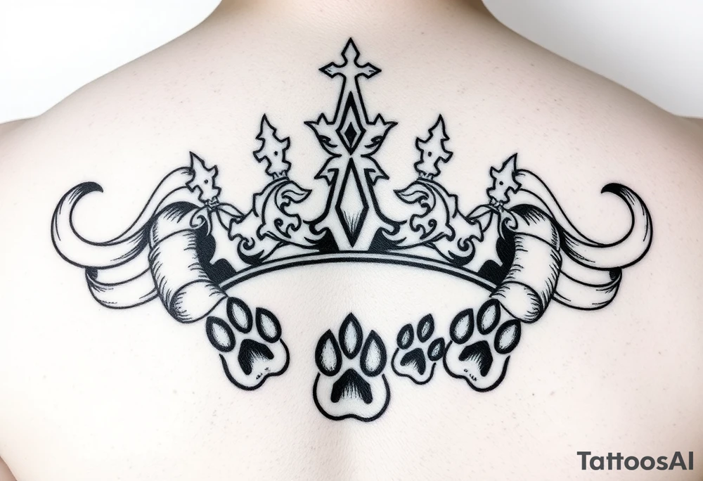 crown
pierced with flowing ribbons princess crown festhers
paw prints tattoo idea