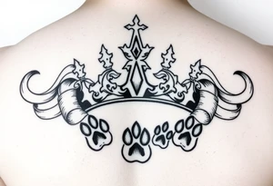 crown 
pierced with flowing ribbons princess crown festhers
paw prints tattoo idea