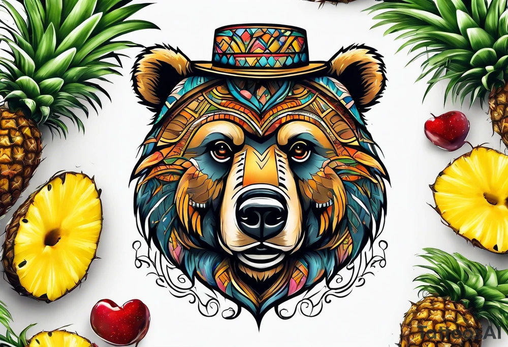 Bear loves pineapples and coconuts tattoo idea