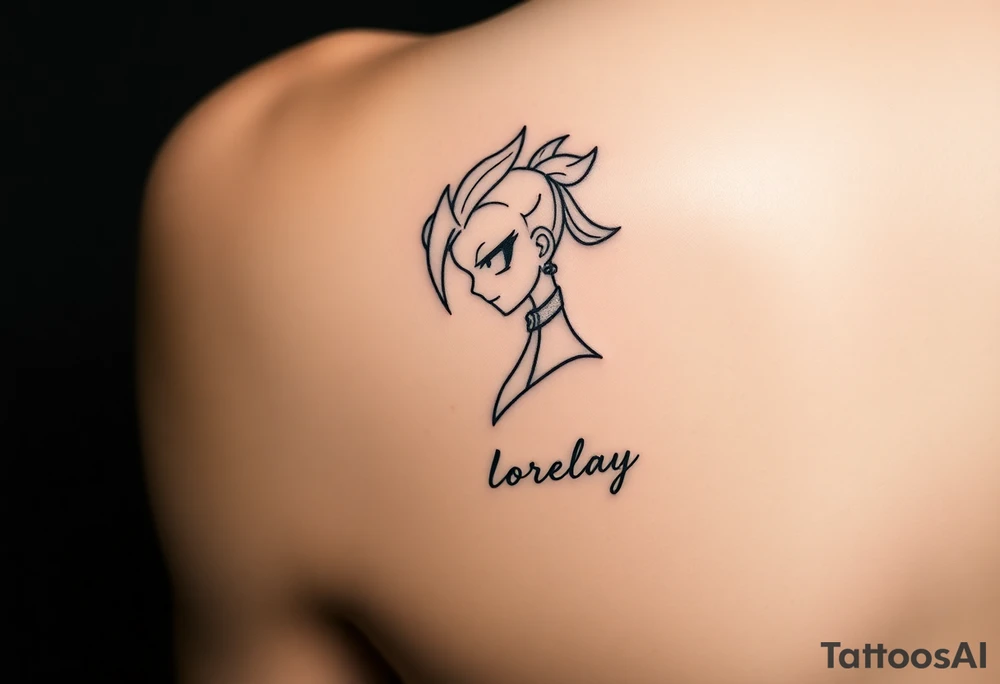 Créame un diseño en miniatura para la parte baja del bicep de un personaje principal chica 
de dragón Ball z con el nombre de lorelay escrito por debajo del diseño tattoo idea