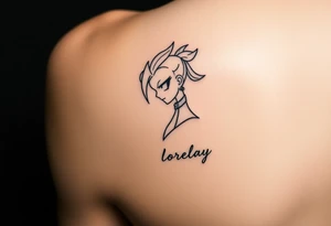 Créame un diseño en miniatura para la parte baja del bicep de un personaje principal chica 
de dragón Ball z con el nombre de lorelay escrito por debajo del diseño tattoo idea