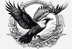 Beautiful bird flying to sundown tattoo idea