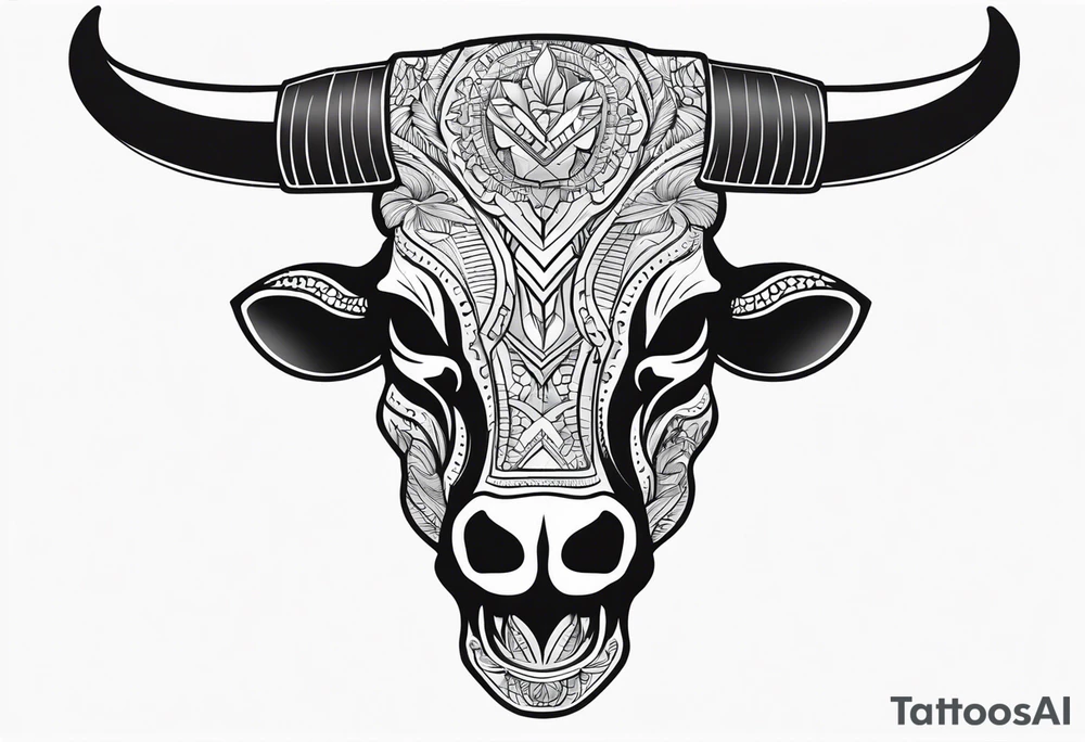 skull of a bull with a line frame, realistic, new mexico influence tattoo idea