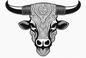 skull of a bull with a line frame, realistic, new mexico influence tattoo idea