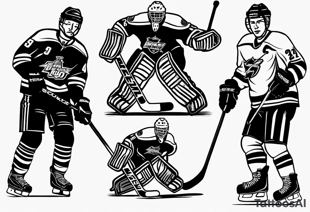 Hockey scene incorporating my children’s names in jerseys tattoo idea