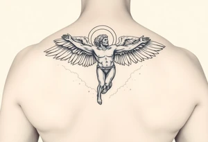 Icarus falling from the sky with clouds around him tattoo idea