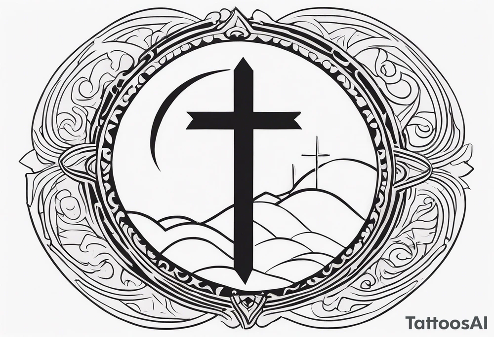 Cross, Half Sun and Crescent Moon Valentino Rosi tattoo idea