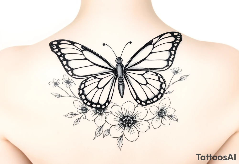 Butterfly and flowers tattoo idea