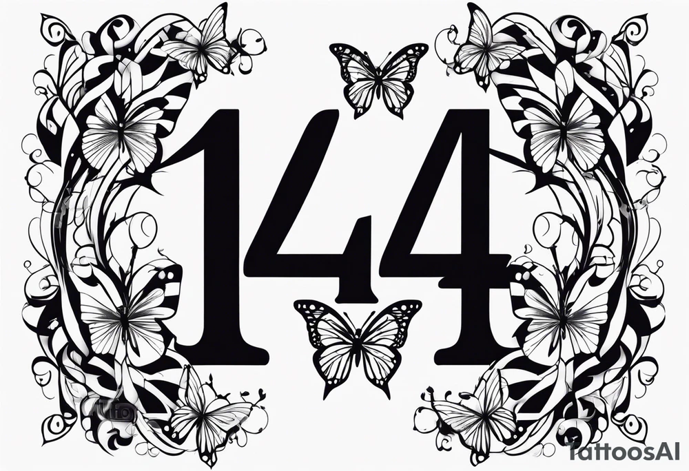 Number 444 with butterflies and vines tattoo idea