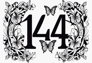 Number 444 with butterflies and vines tattoo idea