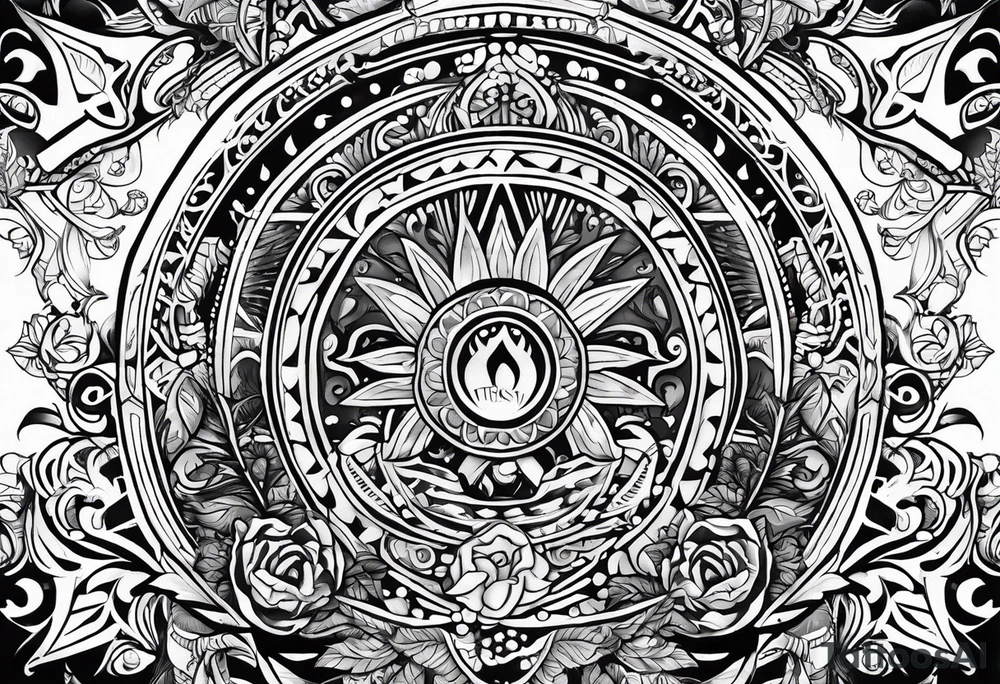 Mexican American inspired Tattoo that incorporates being a father,  love for family and importance of building wealth. Include elements of the Pacific Northwest Forrest on shoulder tattoo idea