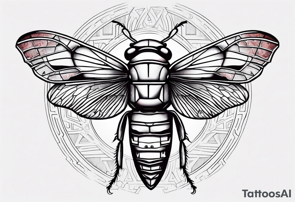 cicada on top of red greek visuals tattoo idea