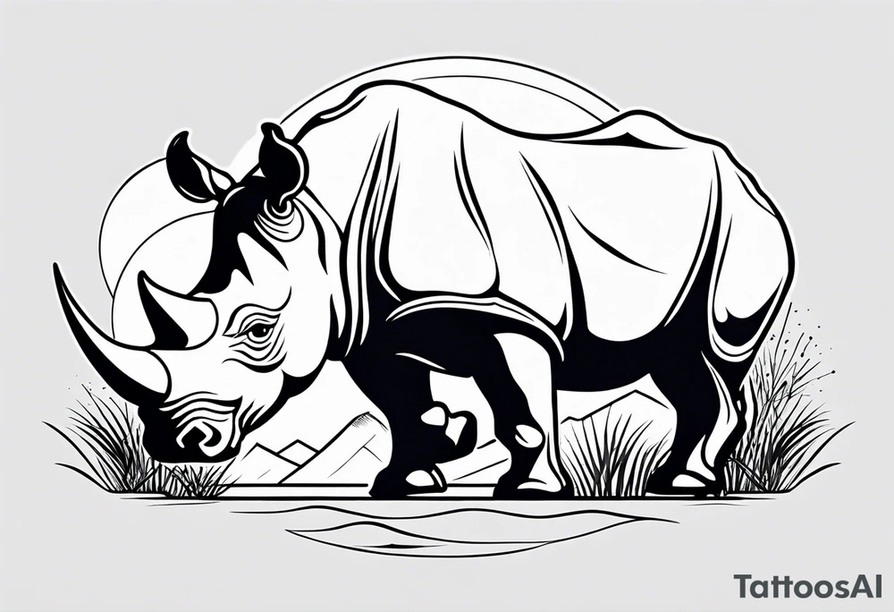 Fineline minimalistic tattoo with African continent, rhino, camping which indicates adventure spirit, symbol of strength,  motherhood, pisces starts, lotus tattoo idea