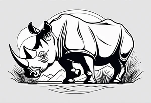 Fineline minimalistic tattoo with African continent, rhino, camping which indicates adventure spirit, symbol of strength,  motherhood, pisces starts, lotus tattoo idea