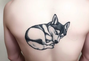 Majestic Siberian husky curled up napping tattoo idea