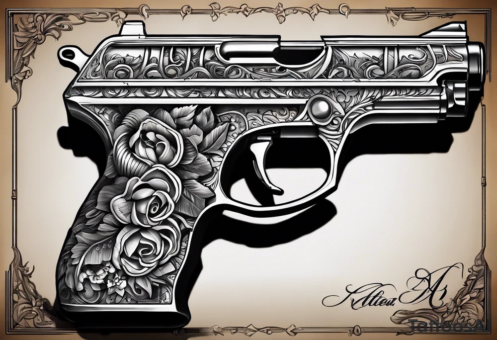 The letters AR with pistols on each side tattoo idea