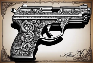 The letters AR with pistols on each side tattoo idea