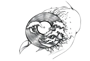 flat vinyl record with waves crashing on top of it tattoo idea