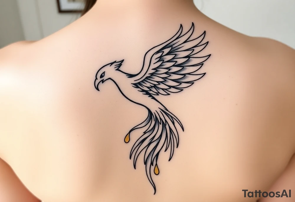 magnificent phoenix rising from golden flames with trailing embers tattoo idea