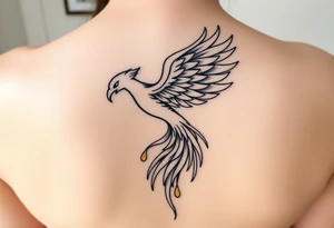 magnificent phoenix rising from golden flames with trailing embers tattoo idea