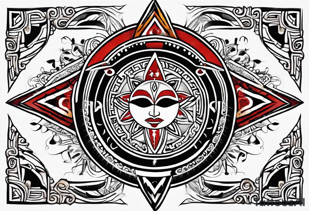 Taino tribal sun with the colors of the Puerto Rico, U.S. Virgin Islands, and Trinidad flags. tattoo idea