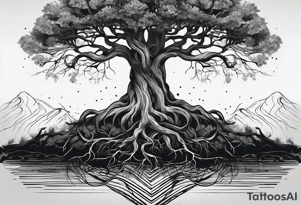 a tree with roots with the text of "Deep roots are not reached by the frost." around it tattoo idea