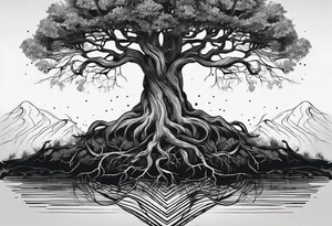 a tree with roots with the text of "Deep roots are not reached by the frost." around it tattoo idea