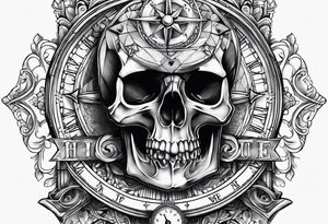 Skull, hourglass, compass tattoo idea