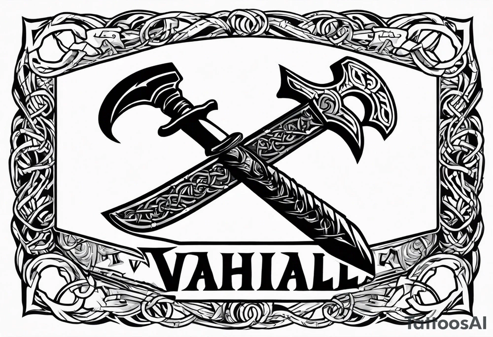 Valhalla sword round shield axe barbed wire chains tattoo idea