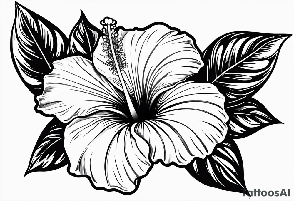 hibiscus flower with the word amor shaped as the stem for the flower tattoo idea