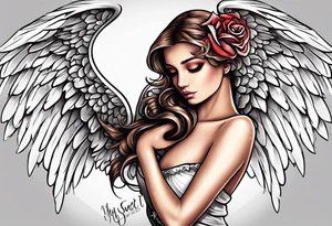 an angel with "my sweet angel" written underneath it tattoo idea