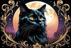 Photo realistic black cat head only facing forward add moon tattoo idea