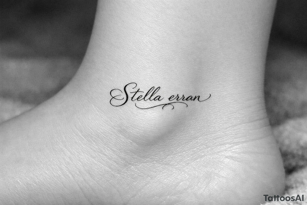 Stella erran, and then beautiful calligraphy cursive on the inner ankle tattoo idea