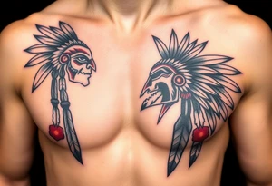 Native American chest color male left peck tattoo idea