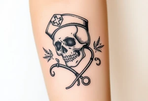 Skull 
nurse hat and a needle and stethoscope  in an elaborate vintage cameo tattoo idea