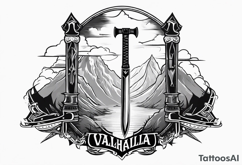 Valhalla
sword stairs axe mist fog tattoo idea