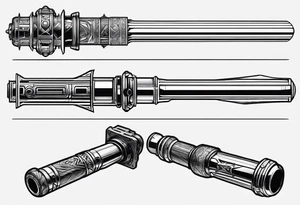 Line art of 2 lightsaber hilts, each pointing in the opposite direction tattoo idea