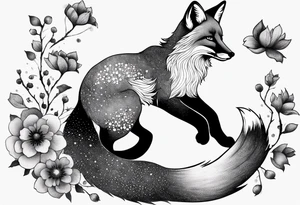 fox falling in the air suraounded by flowers growing out of her back tattoo idea